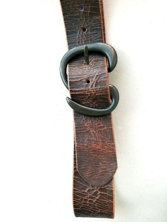Vintage Bill Adler Brown Belt Sz 36 Distressed Pattern, S-Shaped Brass Buckle main image 12
